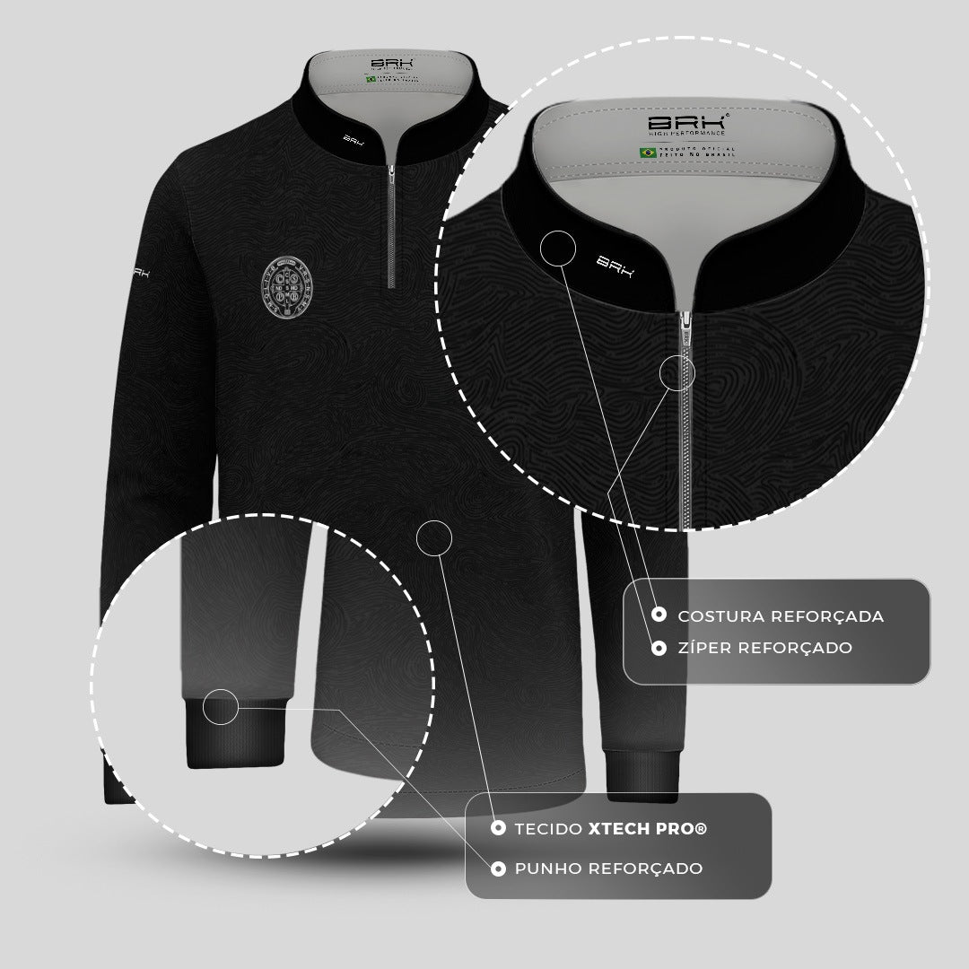 Camisa Agro Infantil Brk São Bento Preto e Cinza com Proteção UV50+