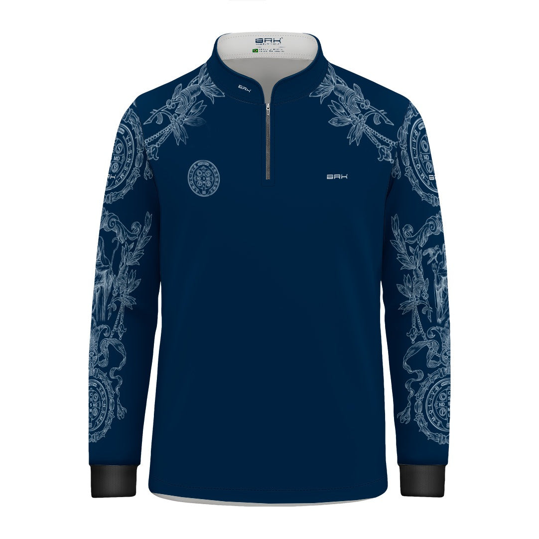 Camisa Agro Infantil Brk São Bento Azul Detalhes em Branco com Proteção UV50+
