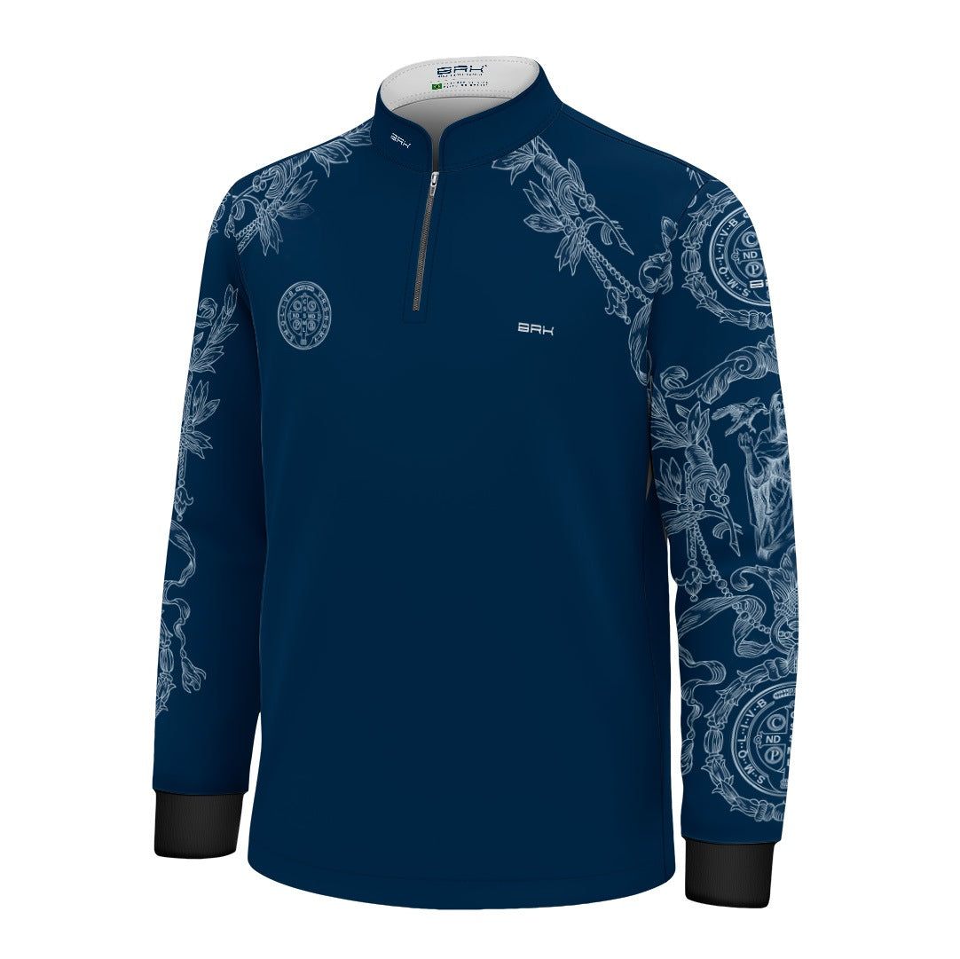 Camisa Agro Infantil Brk São Bento Azul Detalhes em Branco com Proteção UV50+