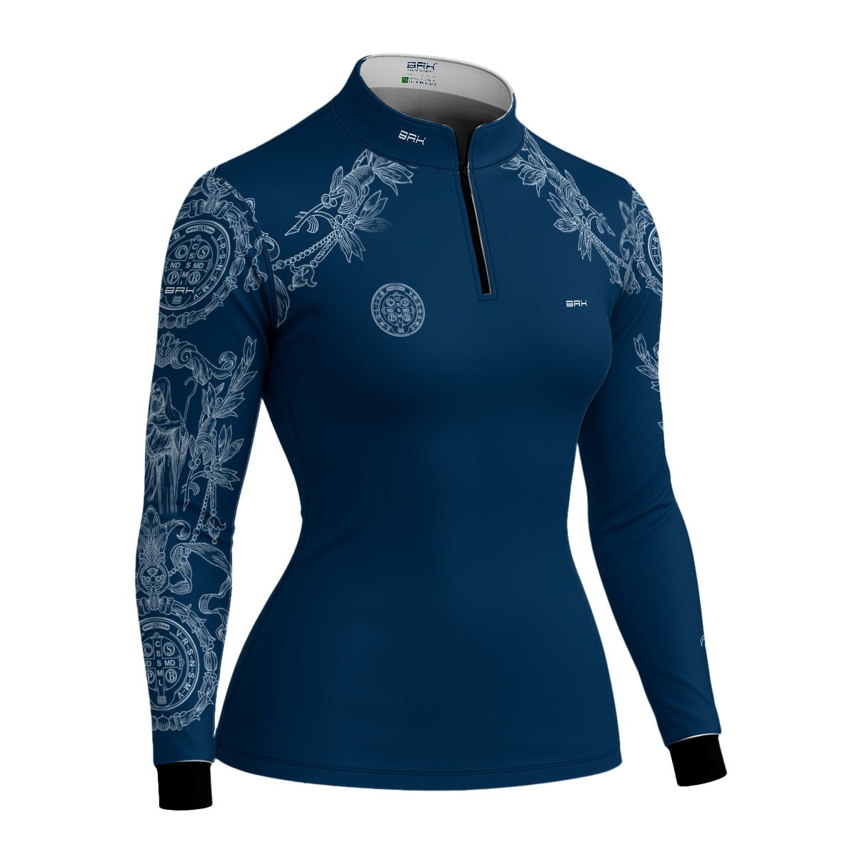 Camisa Agro Feminina Brk São Bento Azul Detalhes em Branco com Proteção UV50+