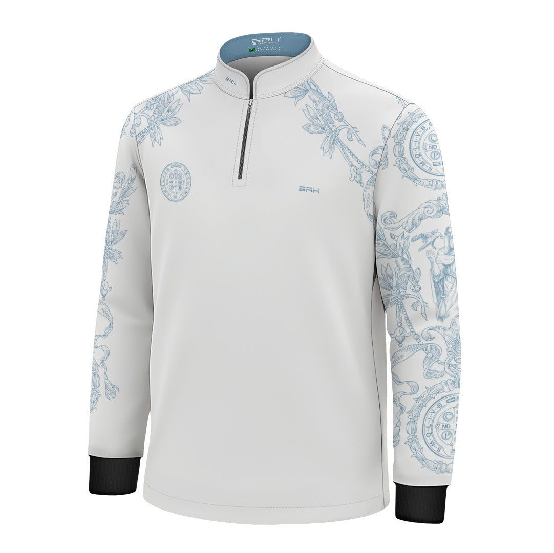 Camisa Agro Infantil Brk São Bento Branco com Detalhes Azul com Proteção UV50+