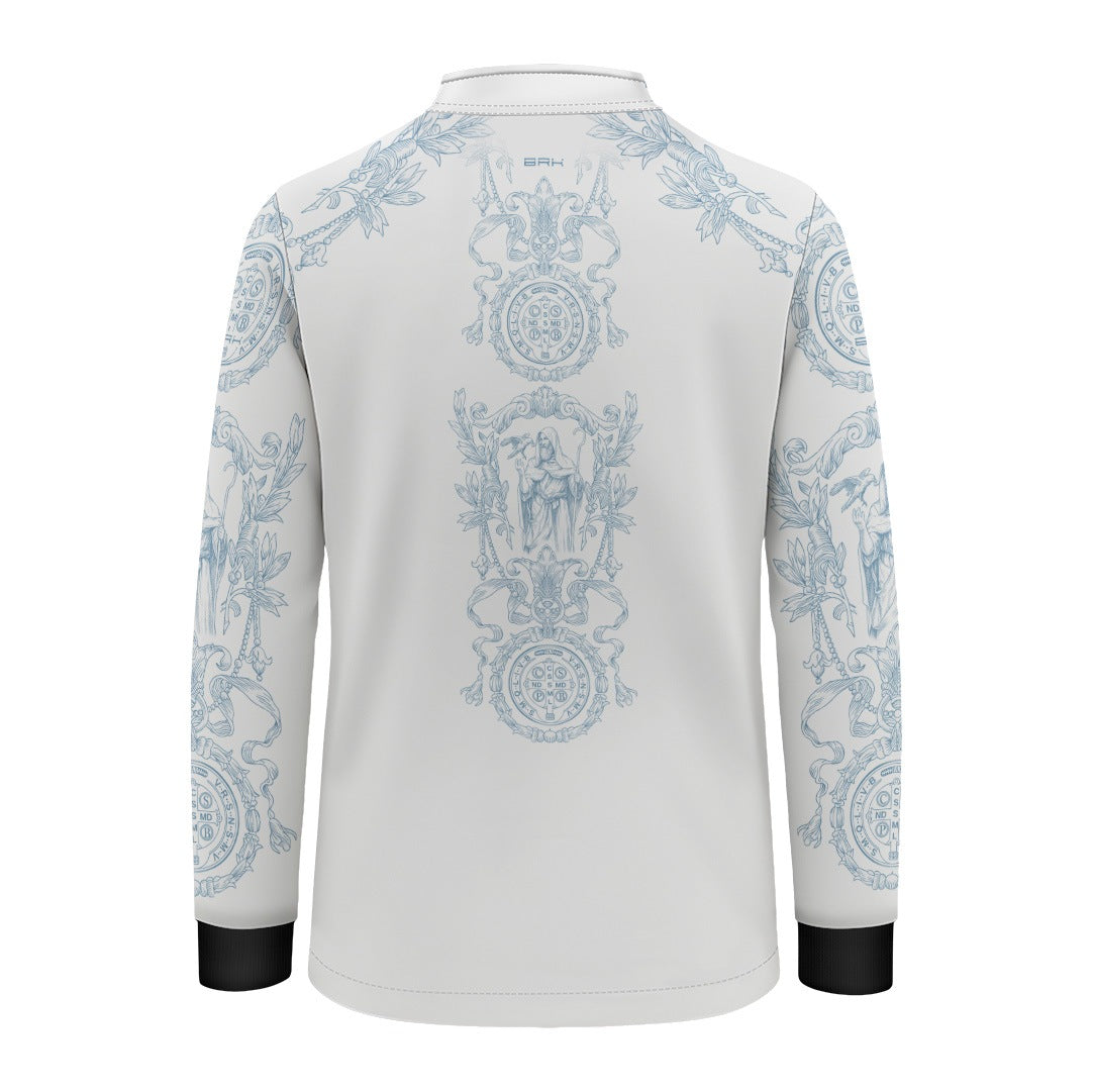 Camisa Agro Infantil Brk São Bento Branco com Detalhes Azul com Proteção UV50+