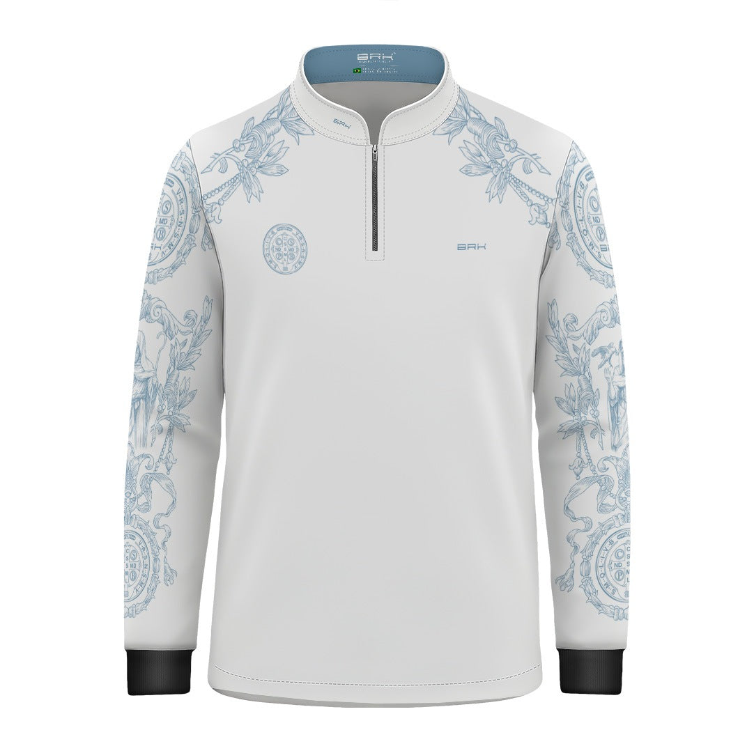Camisa Agro Infantil Brk São Bento Branco com Detalhes Azul com Proteção UV50+