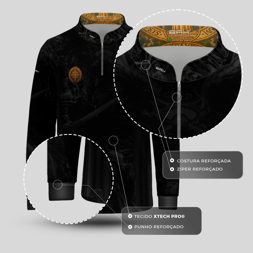 Camisa Agro Infantil Brk São Bento Vitral Preta com Proteção UV50+