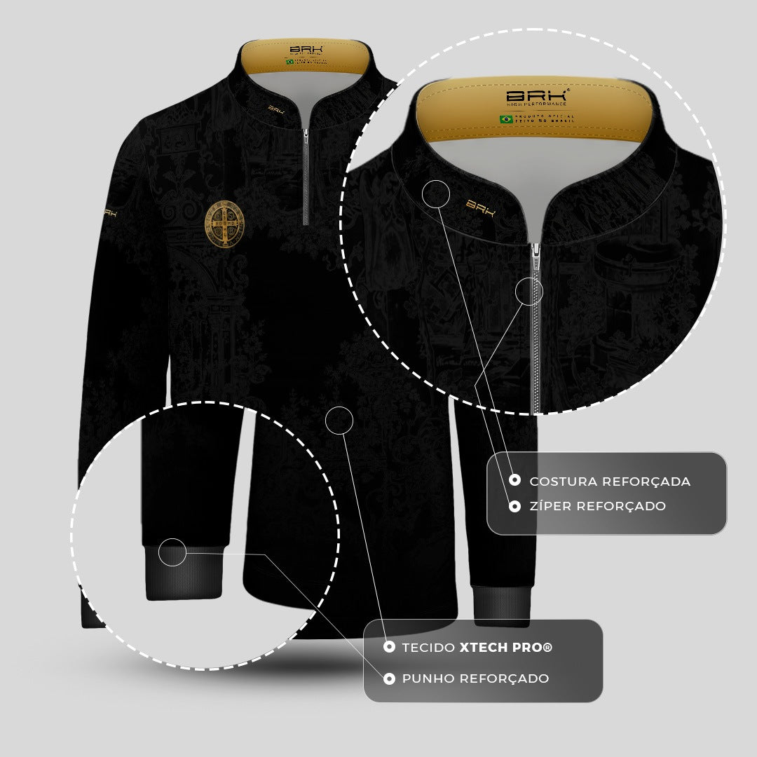 Camisa Agro Infantil Brk São Bento Preta Anjos com Proteção UV50+