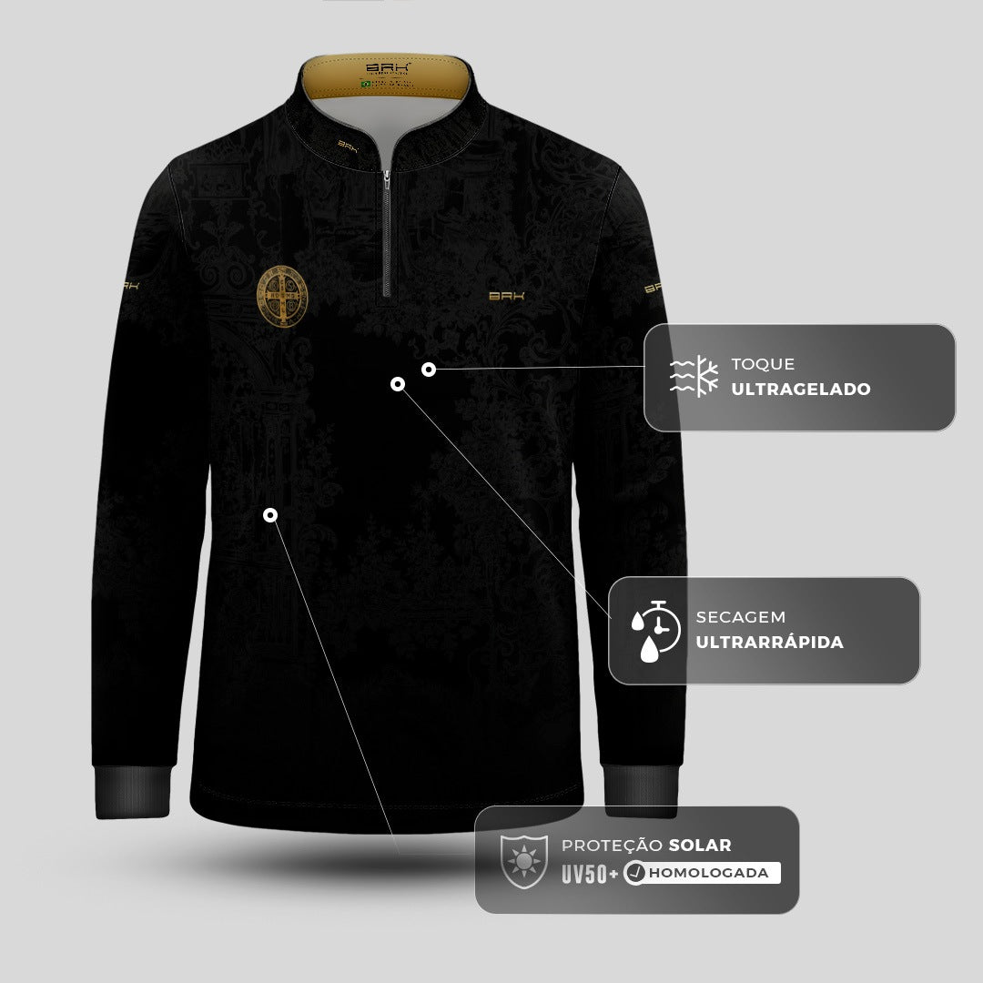 Camisa Agro Infantil Brk São Bento Preta Anjos com Proteção UV50+