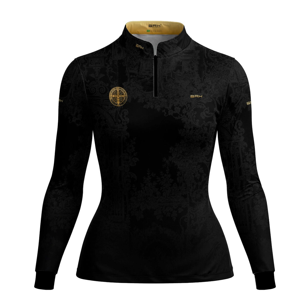 Camisa Agro Feminina Brk São Bento Preta Anjos com Proteção UV50+