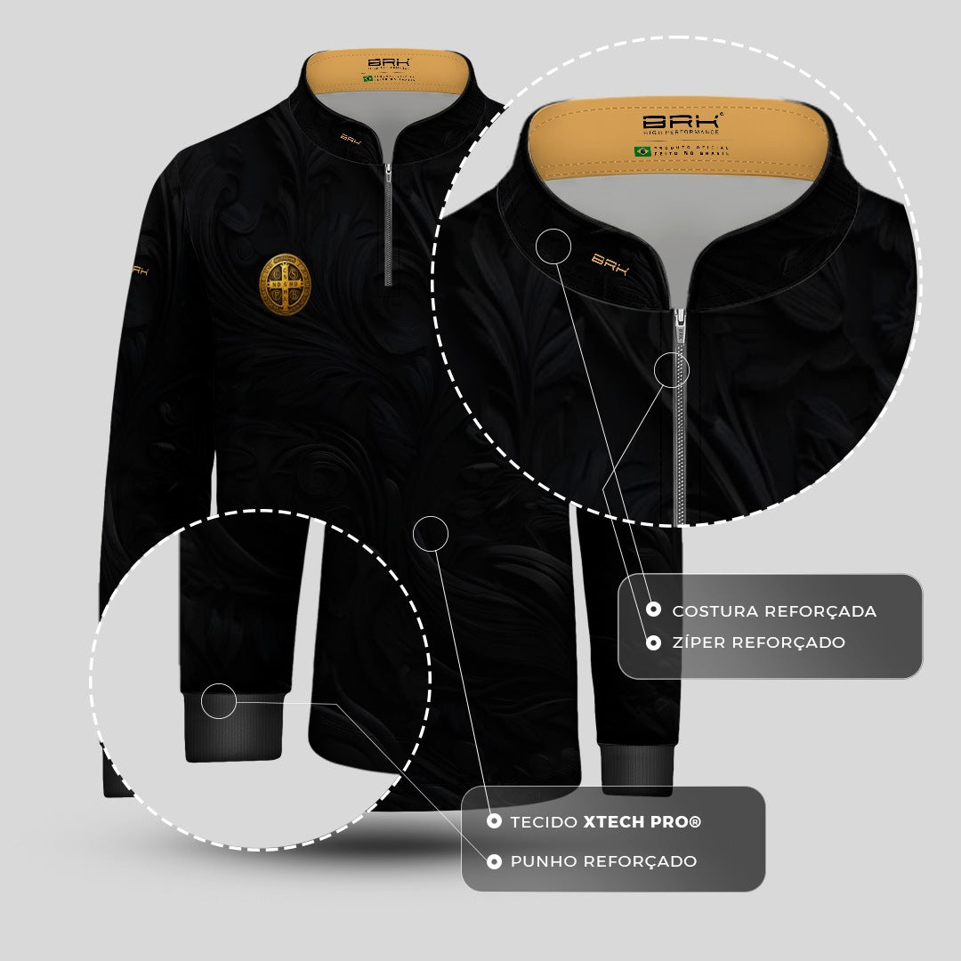 Camisa Agro Infantil Brk São Bento Preta e Dourada com Proteção UV50+