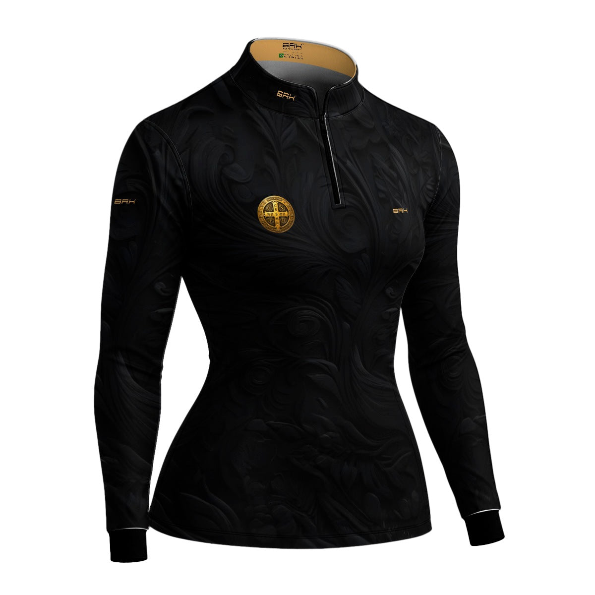Camisa Agro Feminina Brk São Bento Preta e Dourada com Proteção UV50+