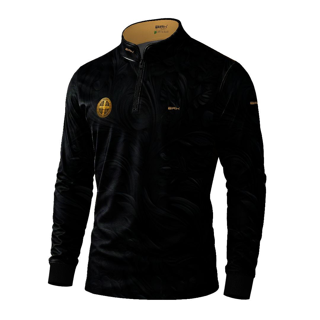 Camisa Agro Brk São Bento Preta e Dourada com Proteção UV50+