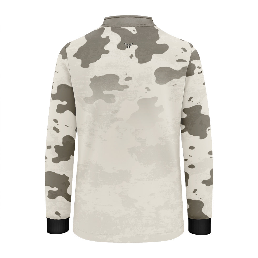 Camisa Agro Infantil Brk Camuflado Cow Print Areia com Proteção Solar UV50+