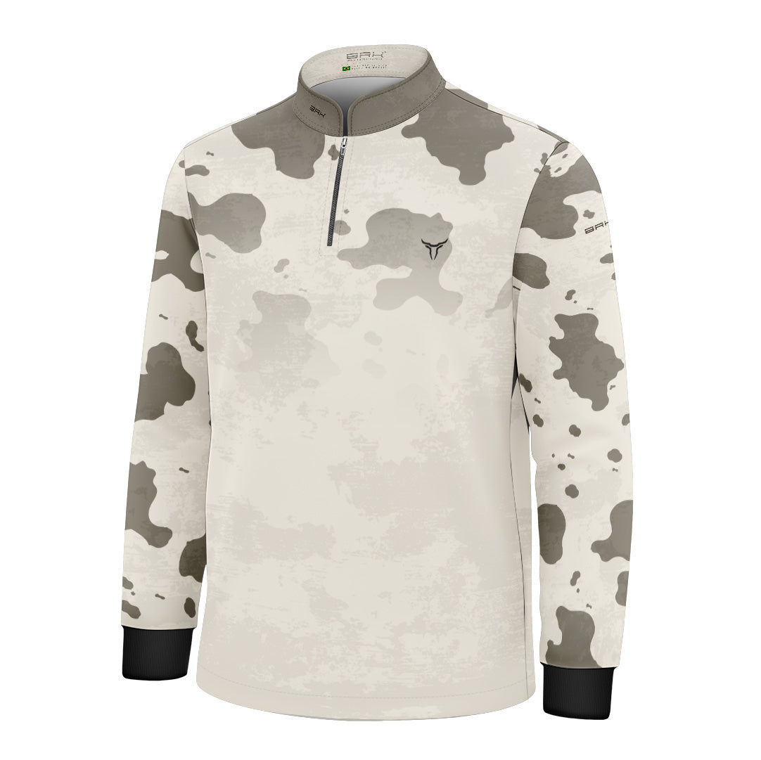Camisa Agro Infantil Brk Camuflado Cow Print Areia com Proteção Solar UV50+