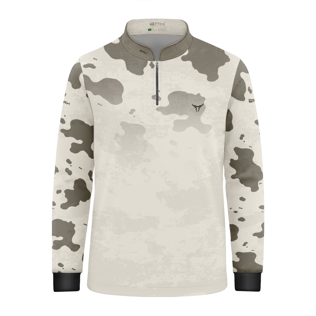 Camisa Agro Infantil Brk Camuflado Cow Print Areia com Proteção Solar UV50+