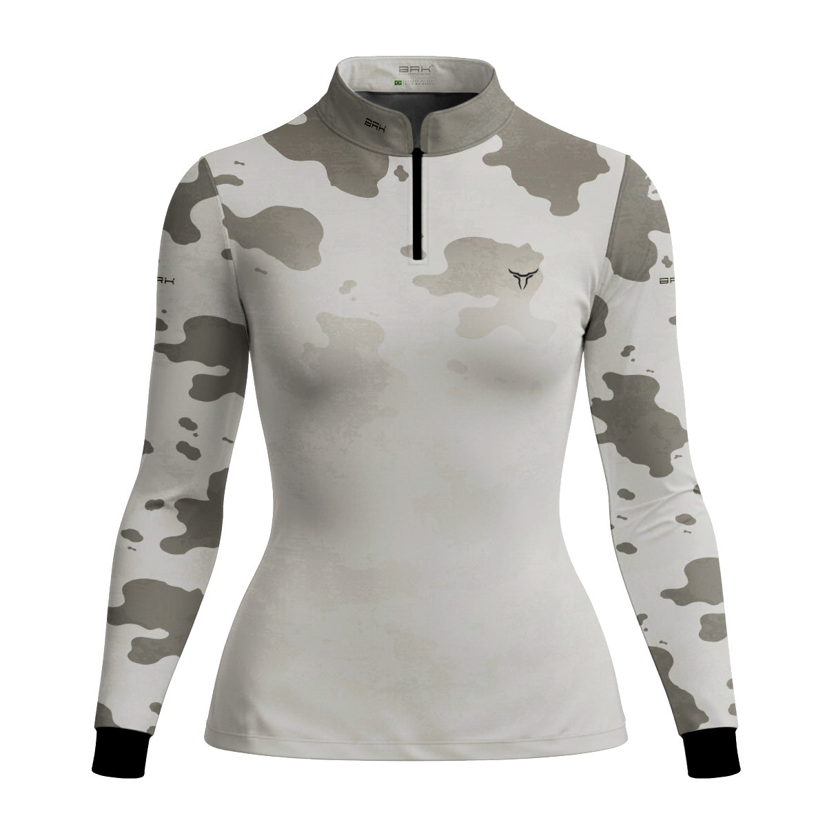 Camisa Agro Feminina Brk Camuflado Cow Print Areia com Proteção Solar UV50+