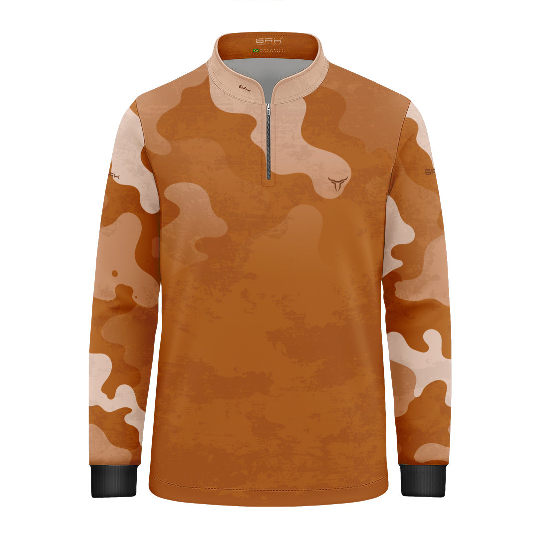 Camisa Agro Infantil Brk Camuflado Cow Print Laranja com Proteção Solar UV50+