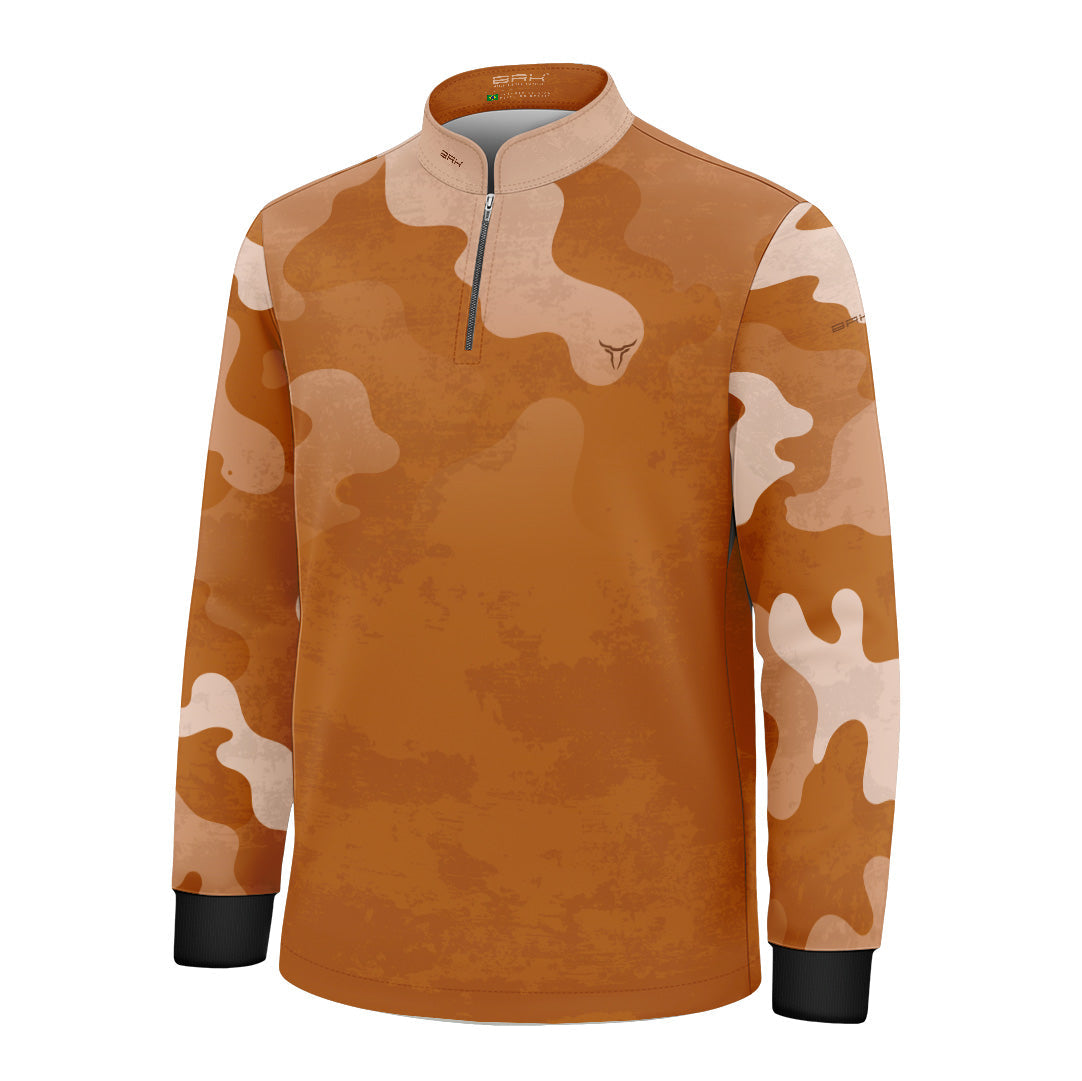 Camisa Agro Infantil Brk Camuflado Cow Print Laranja com Proteção Solar UV50+