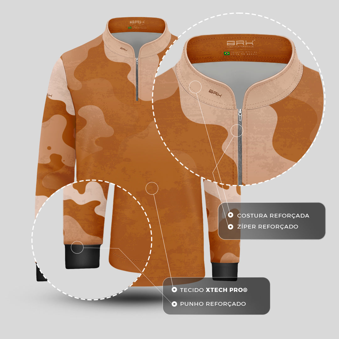 Camisa Agro Infantil Brk Camuflado Cow Print Laranja com Proteção Solar UV50+