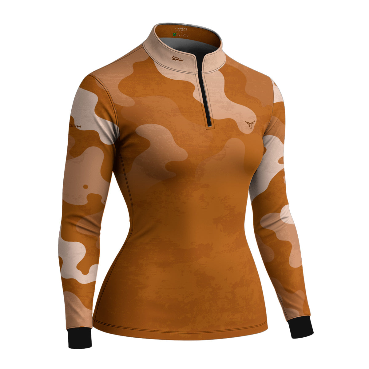Camisa Agro Feminina Brk Camuflado Cow Print Laranja com Proteção Solar UV50+