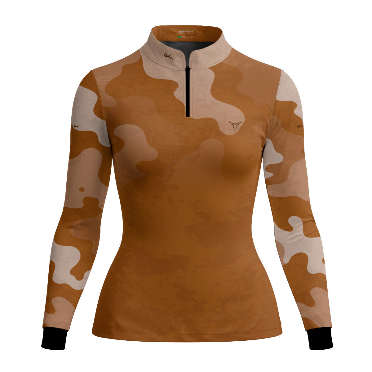 Camisa Agro Feminina Brk Camuflado Cow Print Laranja com Proteção Solar UV50+