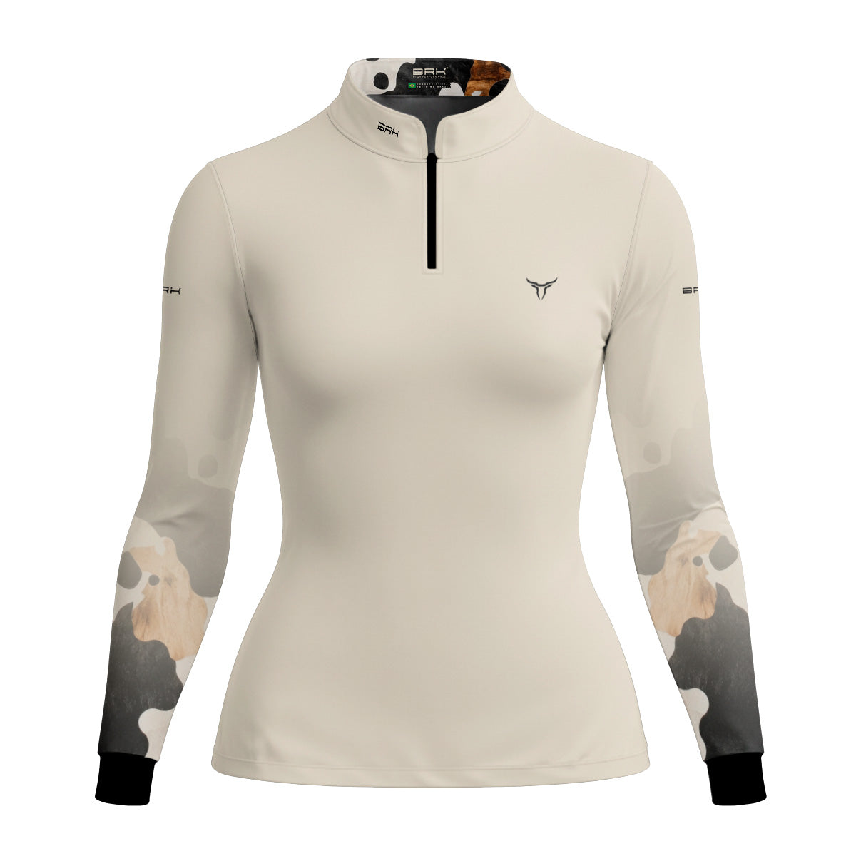 Camisa Agro Feminina Brk Camuflado Cow Print Bege com Proteção Solar UV50+