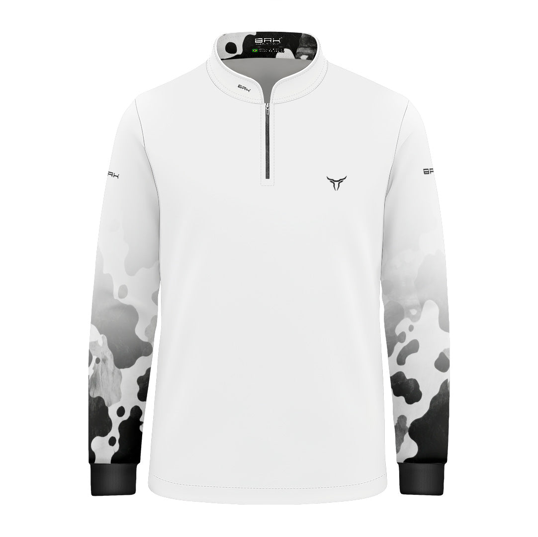 Camisa Agro Infantil Brk Camuflado Cow Print Preto e Branco com Proteção Solar UV50+