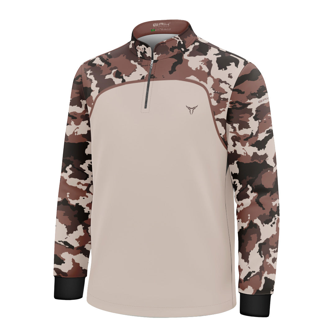 Camisa Agro Infantil Brk Camuflado Cow Print Creme com Proteção Solar UV50+