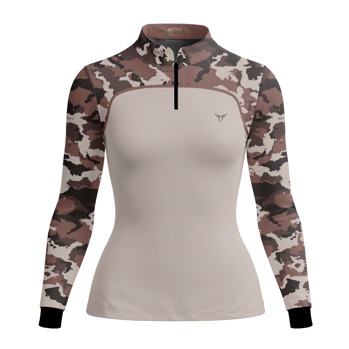 Camisa Agro Feminina Brk Camuflado Cow Print Creme com Proteção Solar UV50+