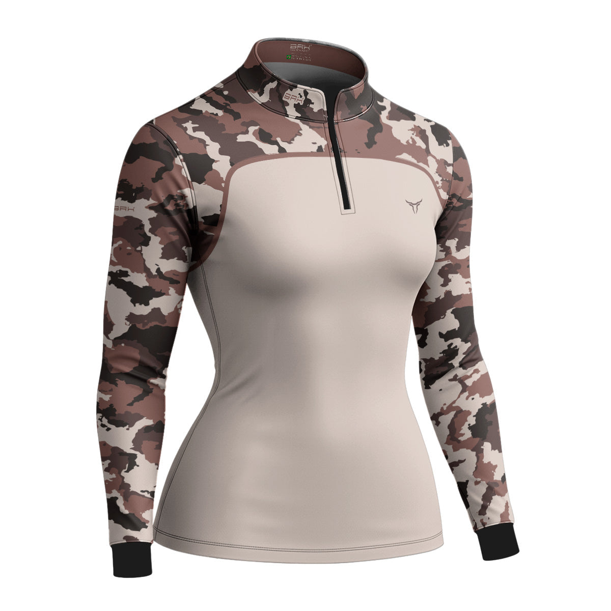 Camisa Agro Feminina Brk Camuflado Cow Print Creme com Proteção Solar UV50+