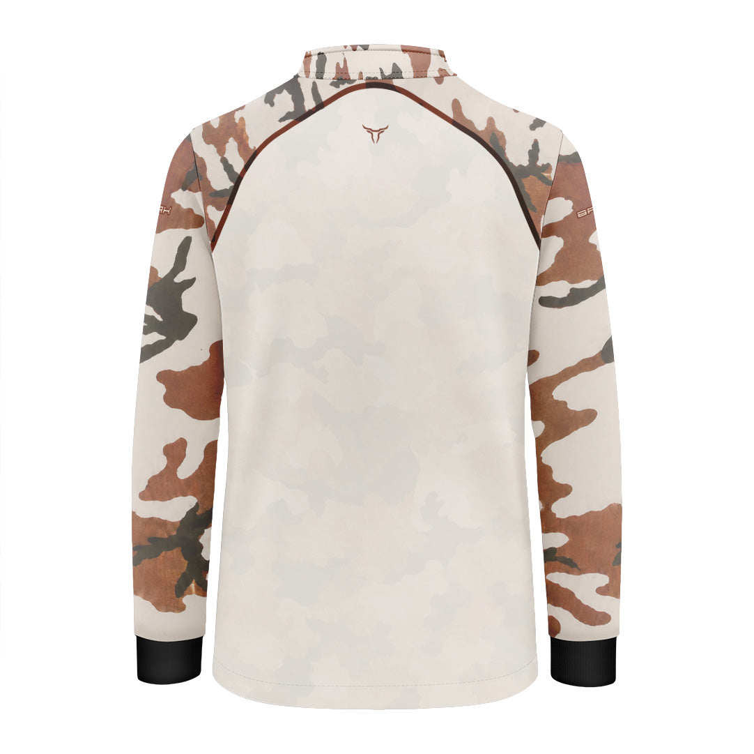 Camisa Agro Infantil Brk Camuflado Cow Print Creme Claro com Proteção Solar UV50+
