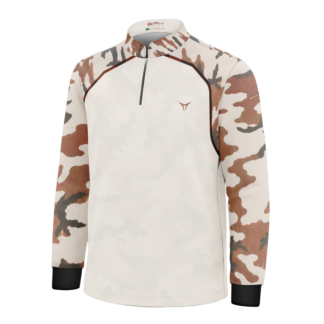 Camisa Agro Infantil Brk Camuflado Cow Print Creme Claro com Proteção Solar UV50+
