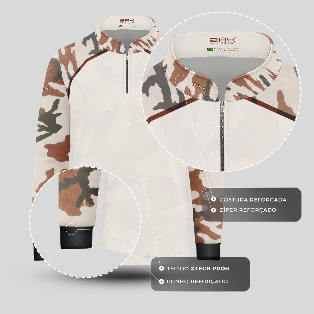 Camisa Agro Infantil Brk Camuflado Cow Print Creme Claro com Proteção Solar UV50+