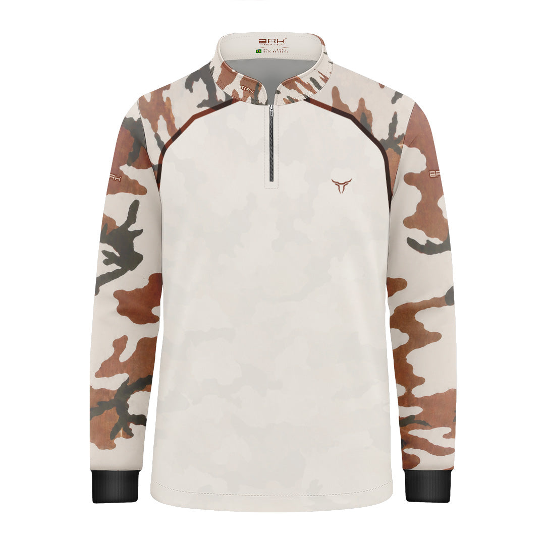Camisa Agro Infantil Brk Camuflado Cow Print Creme Claro com Proteção Solar UV50+