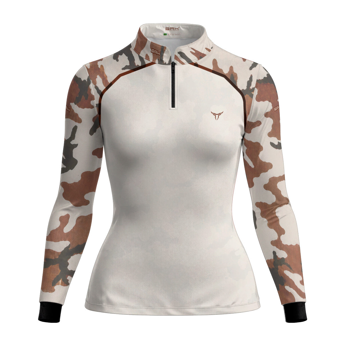 Camisa Agro Feminina Brk Camuflado Cow Print Creme Claro com Proteção Solar UV50+