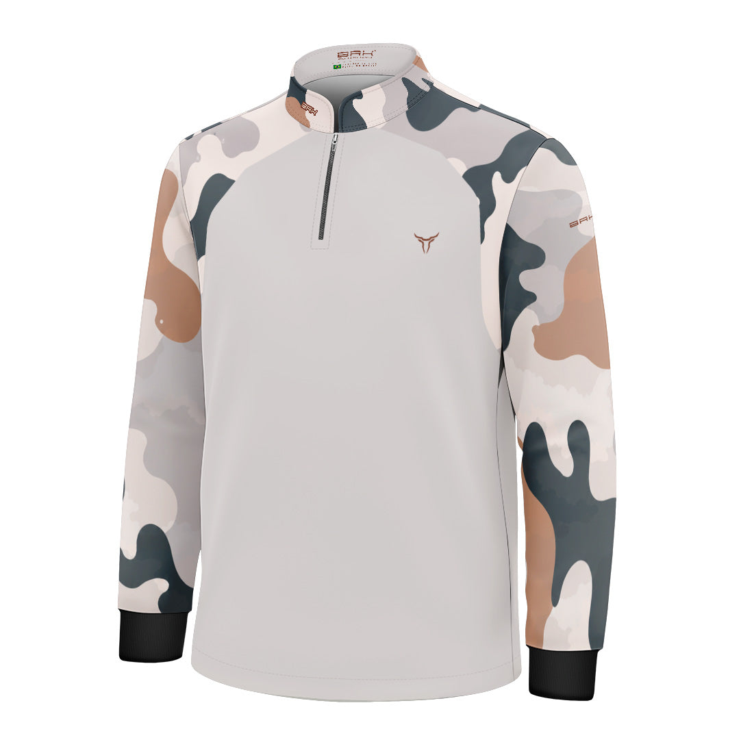 Camisa Agro Infantil Brk Camuflado Cow Print Cinza com Proteção Solar UV50+