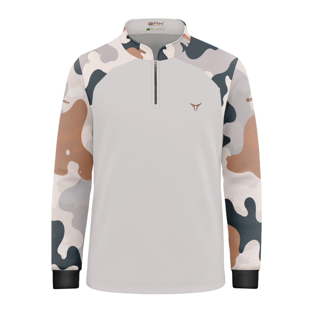 Camisa Agro Infantil Brk Camuflado Cow Print Cinza com Proteção Solar UV50+