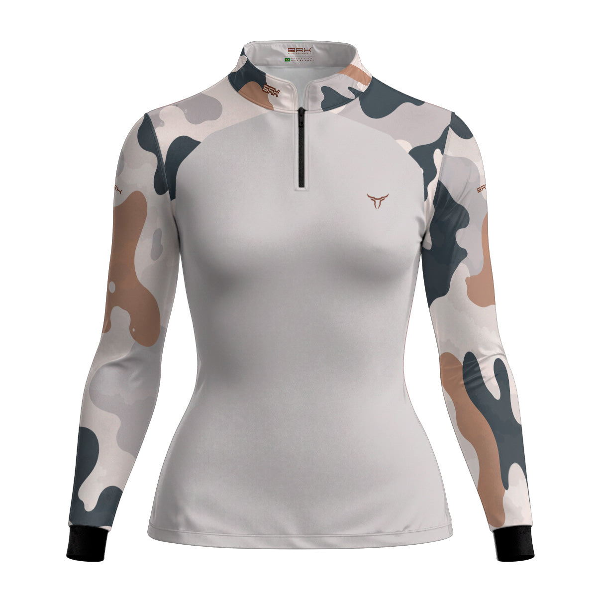 Camisa Agro Feminina Brk Camuflado Cow Print Cinza com Proteção Solar UV50