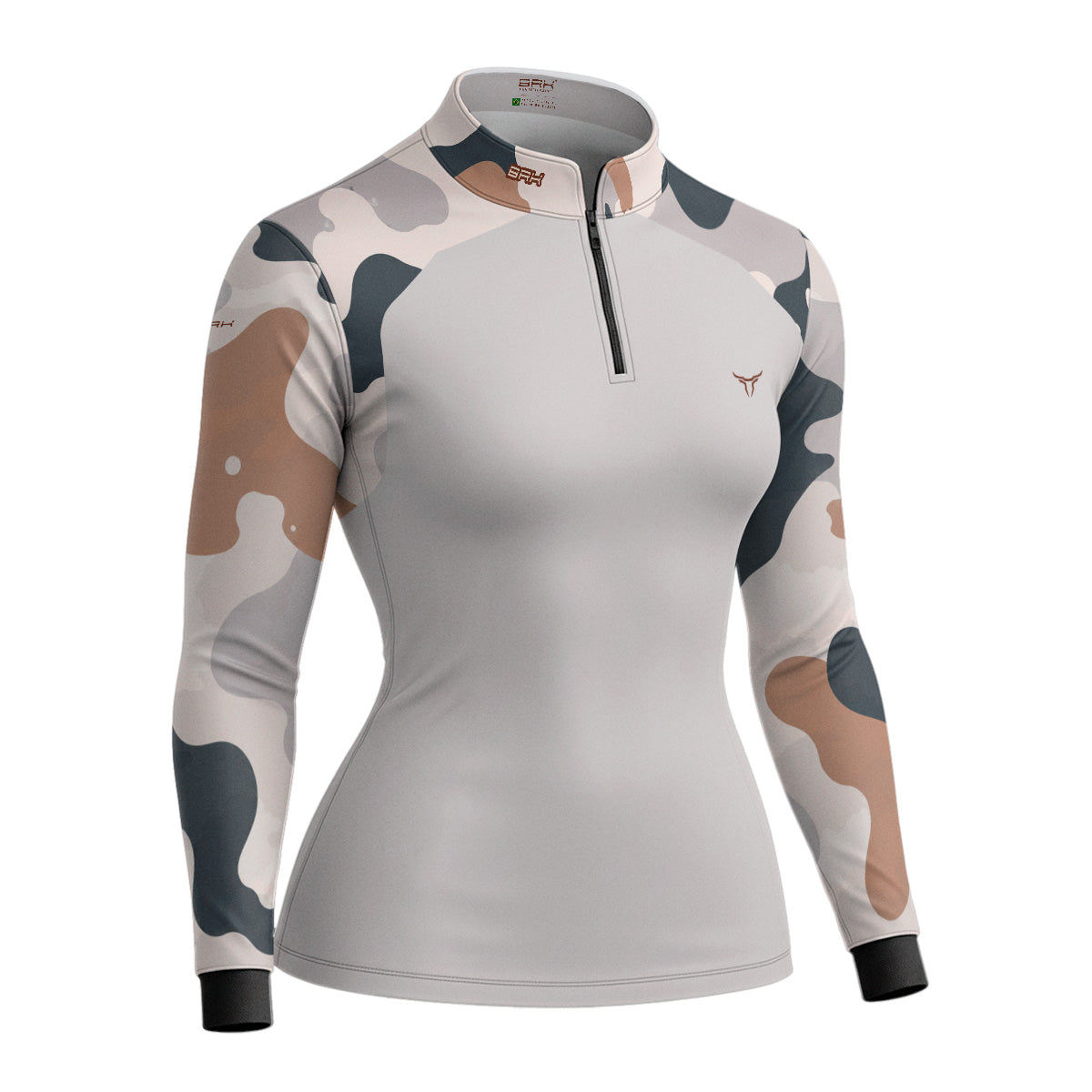 Camisa Agro Feminina Brk Camuflado Cow Print Cinza com Proteção Solar UV50
