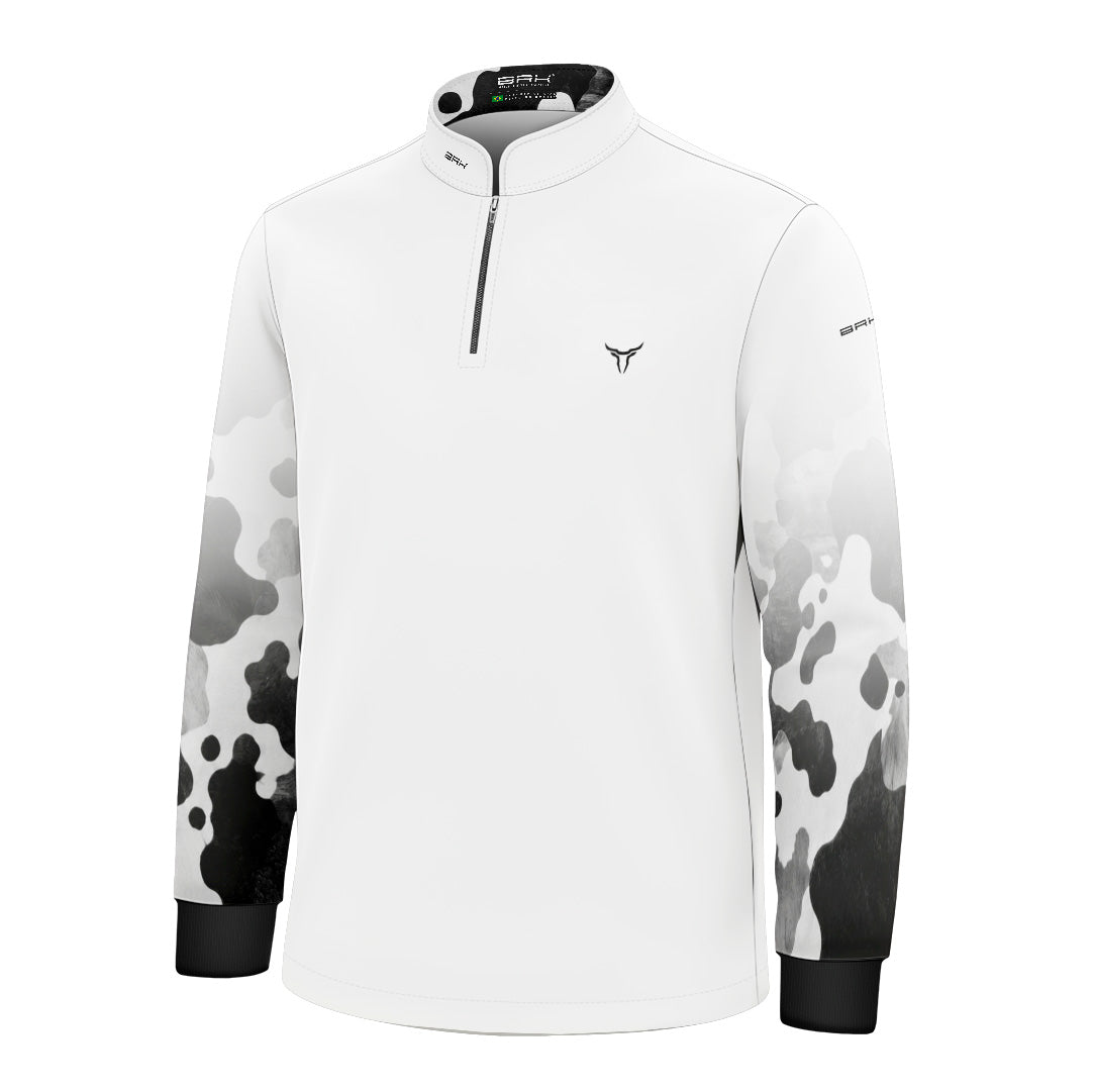 Camisa Agro Infantil Brk Camuflado Cow Print Preto e Branco com Proteção Solar UV50+