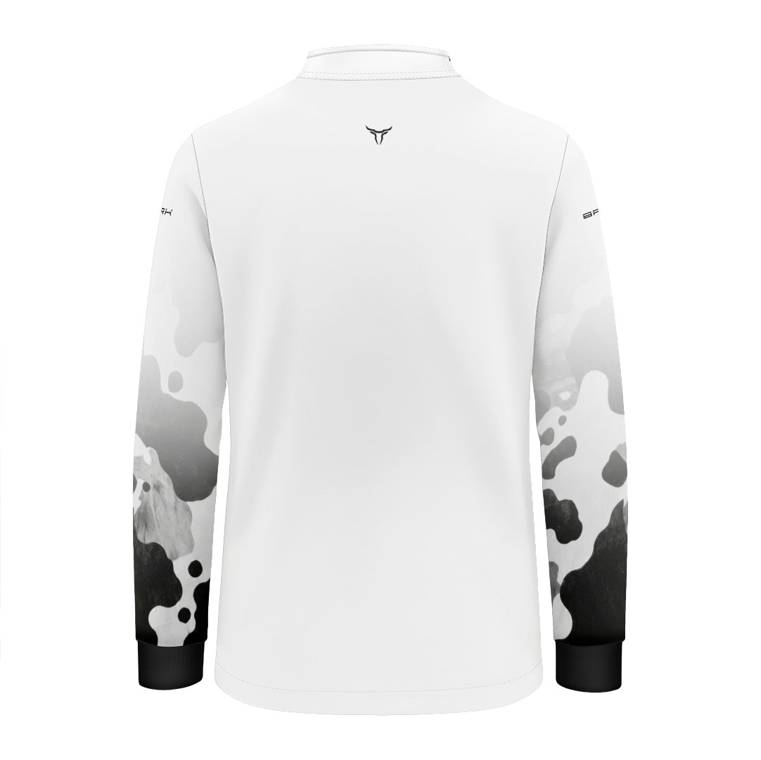 Camisa Agro Infantil Brk Camuflado Cow Print Preto e Branco com Proteção Solar UV50+