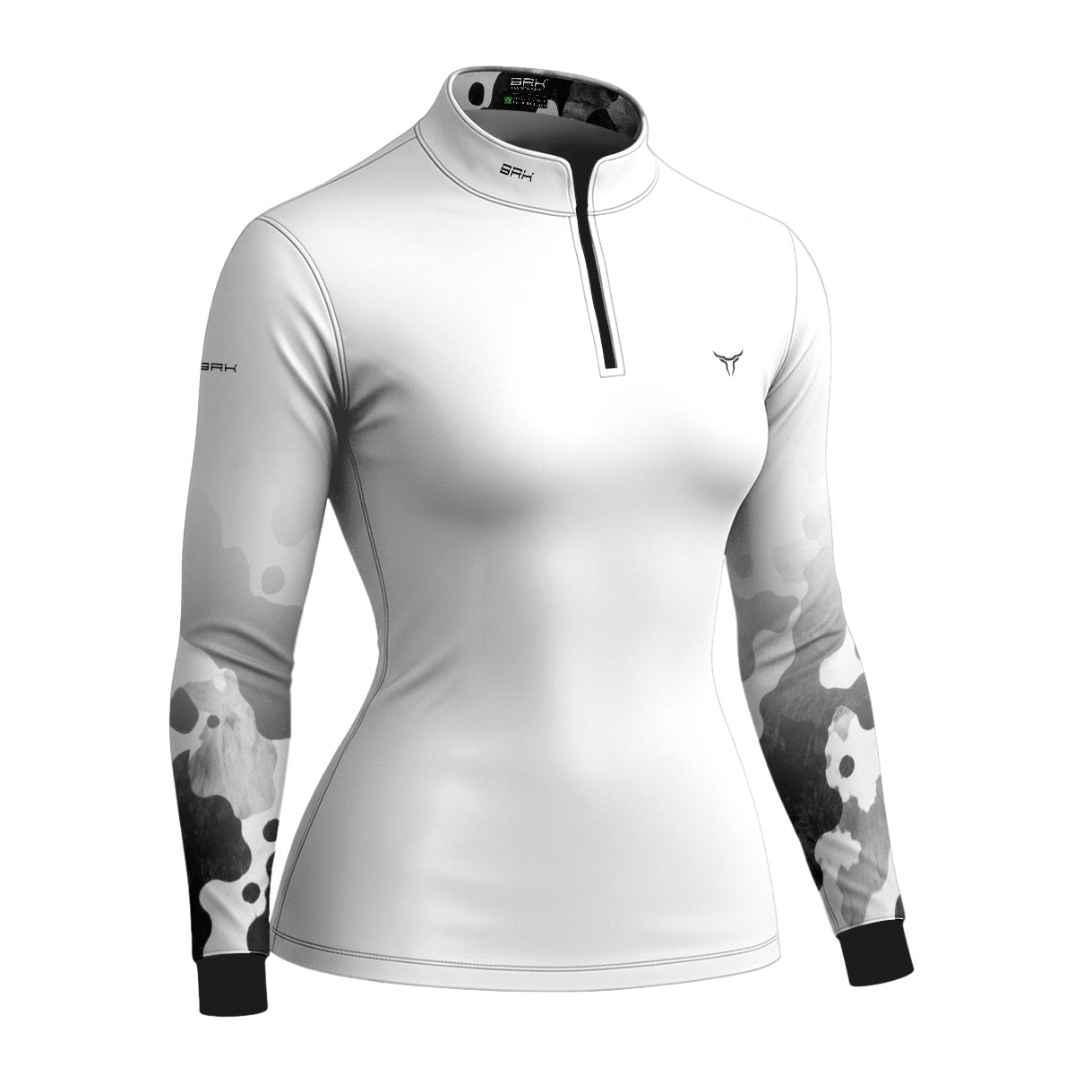 Camisa Agro Feminina Brk Camuflado Cow Print Preto e Branco com Proteção Solar UV50+