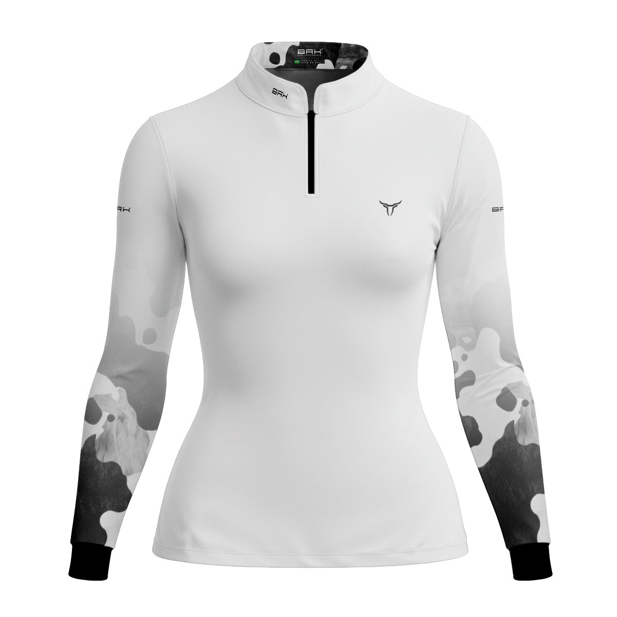 Camisa Agro Feminina Brk Camuflado Cow Print Preto e Branco com Proteção Solar UV50+