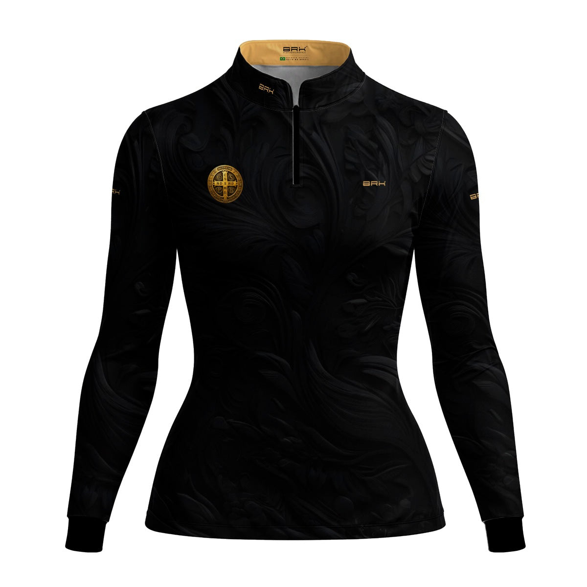 Camisa Agro Feminina Brk São Bento Preta e Dourada com Proteção UV50+