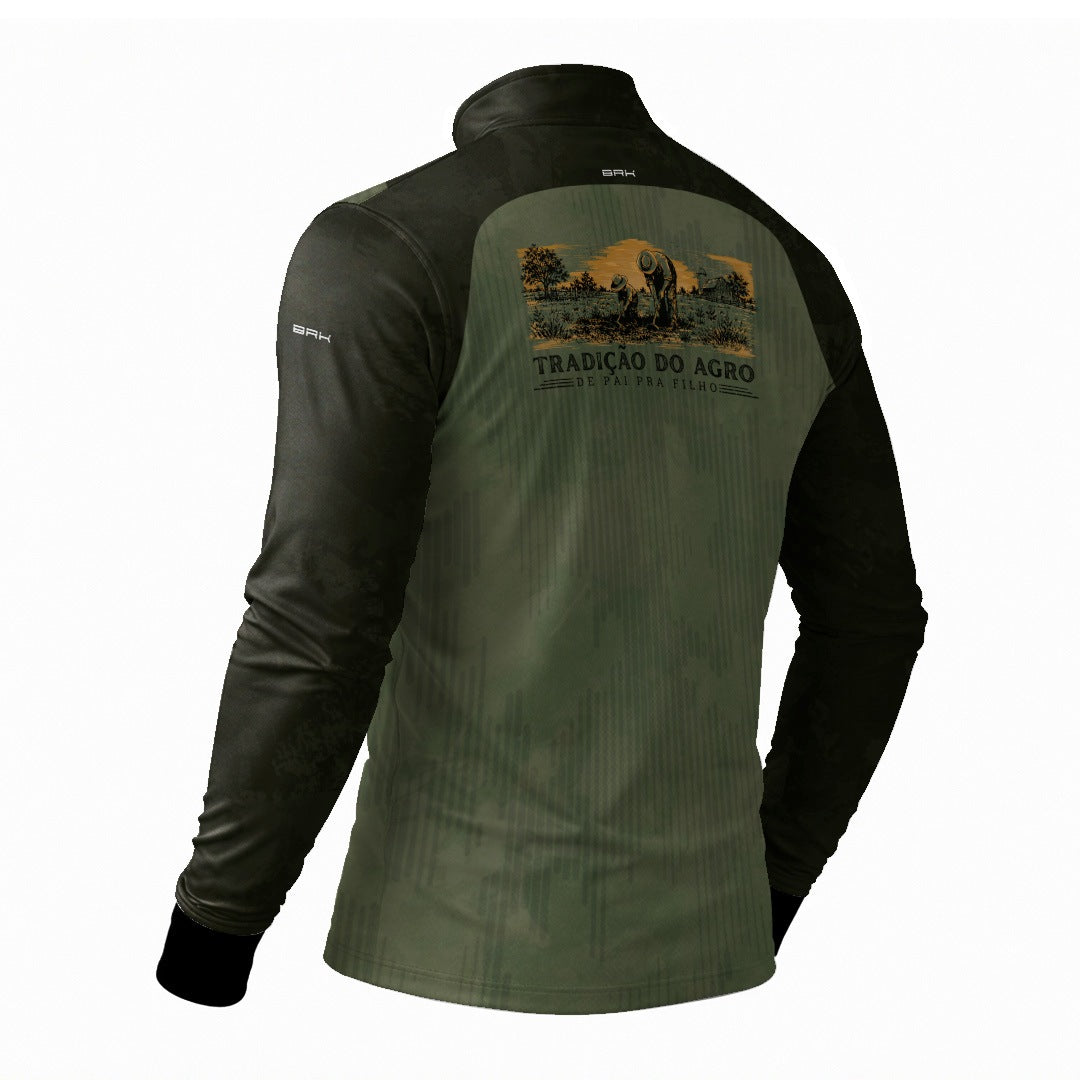 Camisa Agro Brk Dia dos Pais Tradição do Agro Verde Militar com Proteção Solar UV50+ - Brk Agro