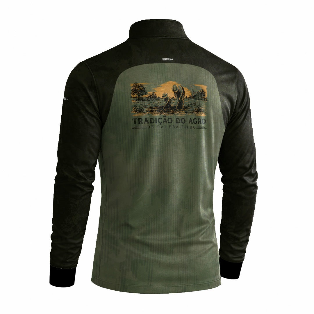 Camisa Agro Brk Dia dos Pais Tradição do Agro Verde Militar com Proteção Solar UV50+ - Brk Agro