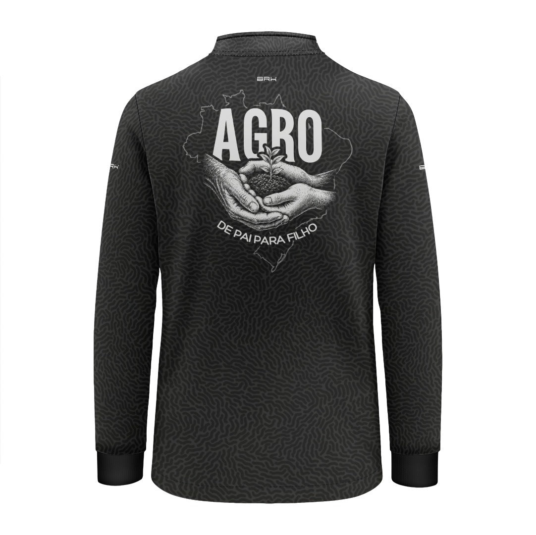 Camisa Infantil Dia dos Pais Agro de Pai Preta para Filho com UV50