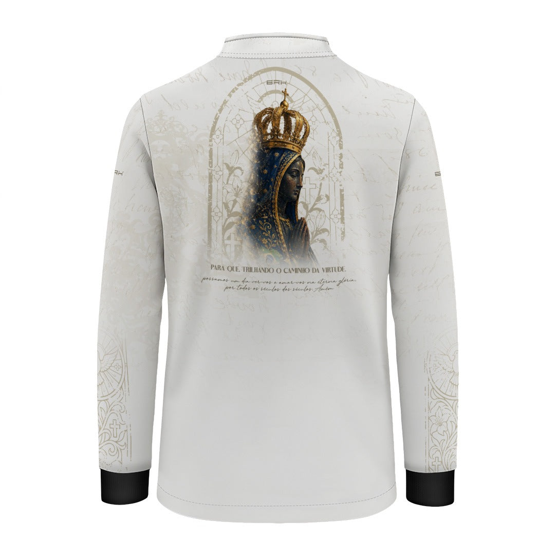 Camisa Infantil Nossa Senhora Aparecida Oração Branco com UV50