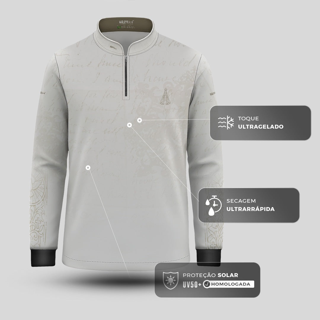 Camisa Infantil Nossa Senhora Aparecida Oração Branco com UV50