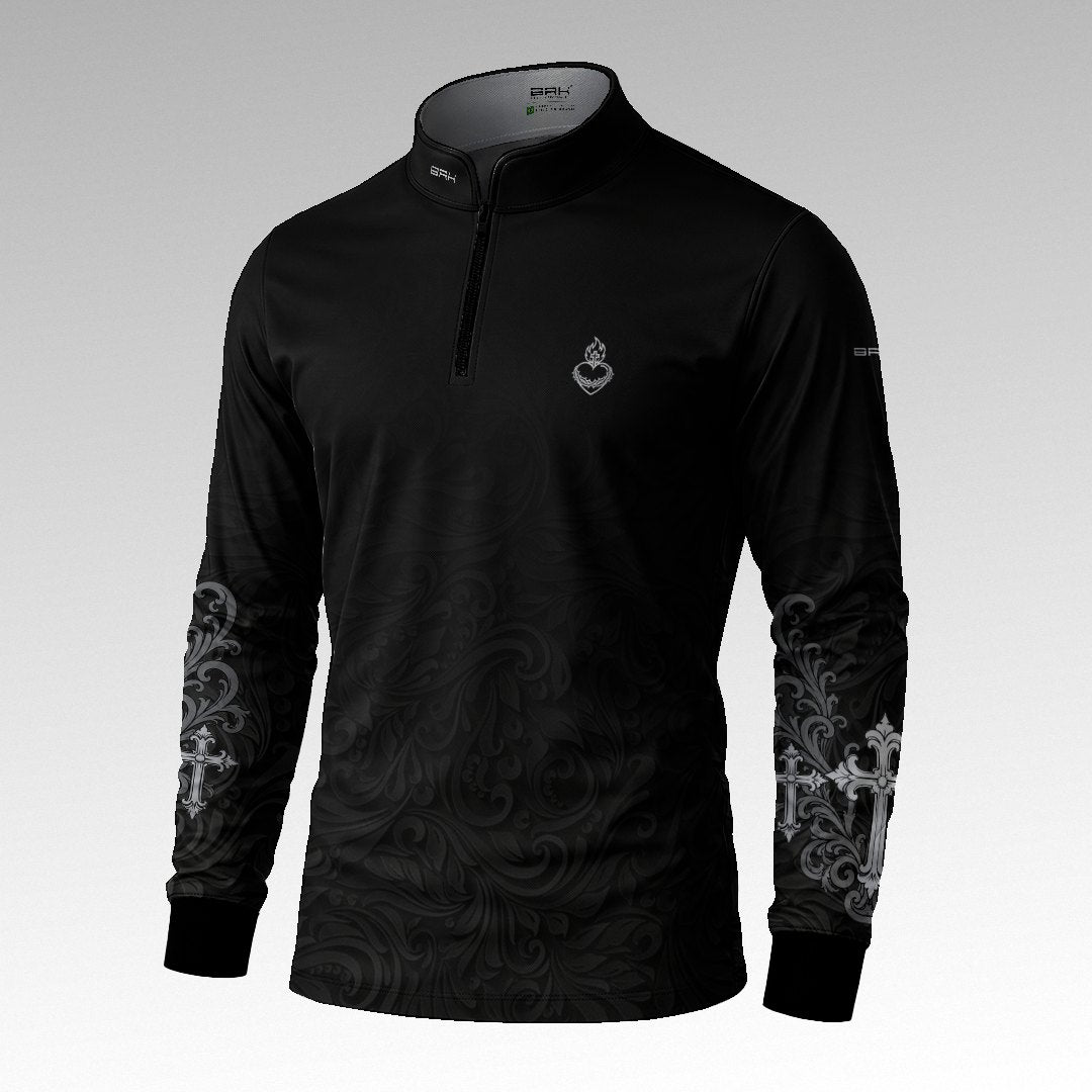 Camisa Brk Nossa Senhora Aparecida Rogai por Nós Preto e Prata com Proteção Solar UV50+