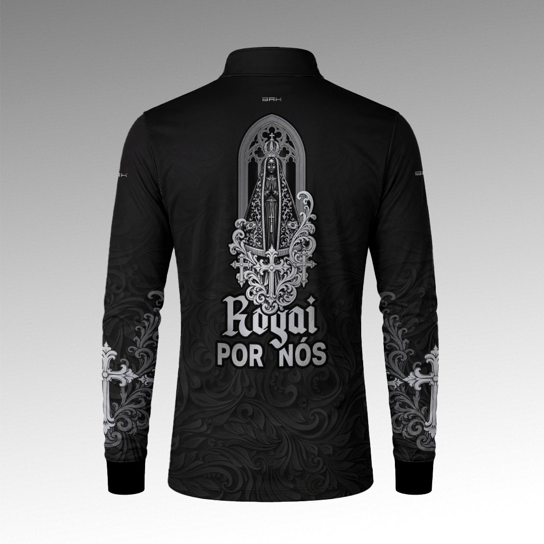 Camisa Brk Nossa Senhora Aparecida Rogai por Nós Preto e Prata com Proteção Solar UV50+