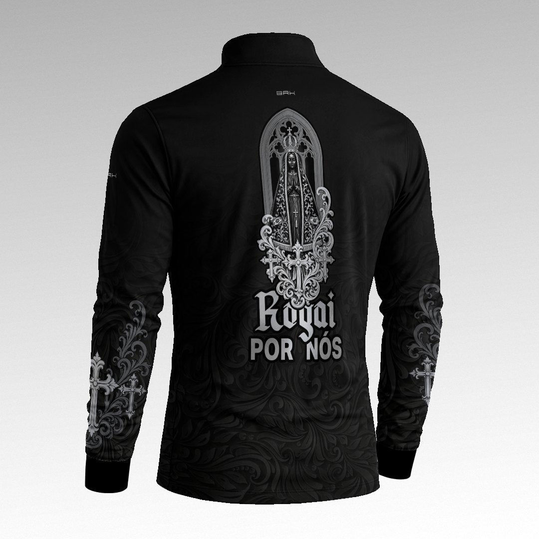 Camisa Brk Nossa Senhora Aparecida Rogai por Nós Preto e Prata com Proteção Solar UV50+